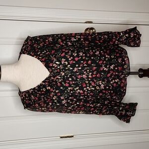 J. Crew Floral Ruffle Neck Top Midnight Vintage Floral Size S